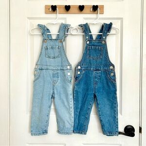 Mango MNG Baby Girl Set Of 2 Blue Denim Overalls 12-18 Mo